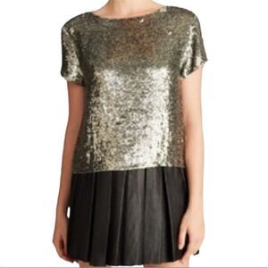 Alice+Olivia Sarita Silver Sequin Silk Top